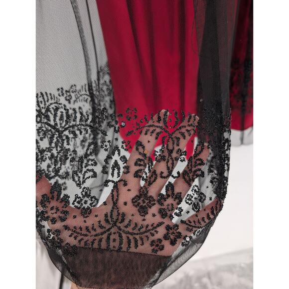 Y2K Morgan & Co Red Babydoll Mesh Layered Beaded Tulle Whimsigoth Formal Dress - Picture 6 of 13